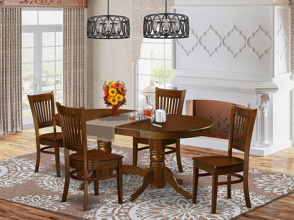 East West Furniture VANC5-ESP-W 5 Piece Dining Room Table Set Includes an Oval Kitchen Table with Butterfly Leaf and 4 Dining Chairs, 40x76 Inch, Espresso