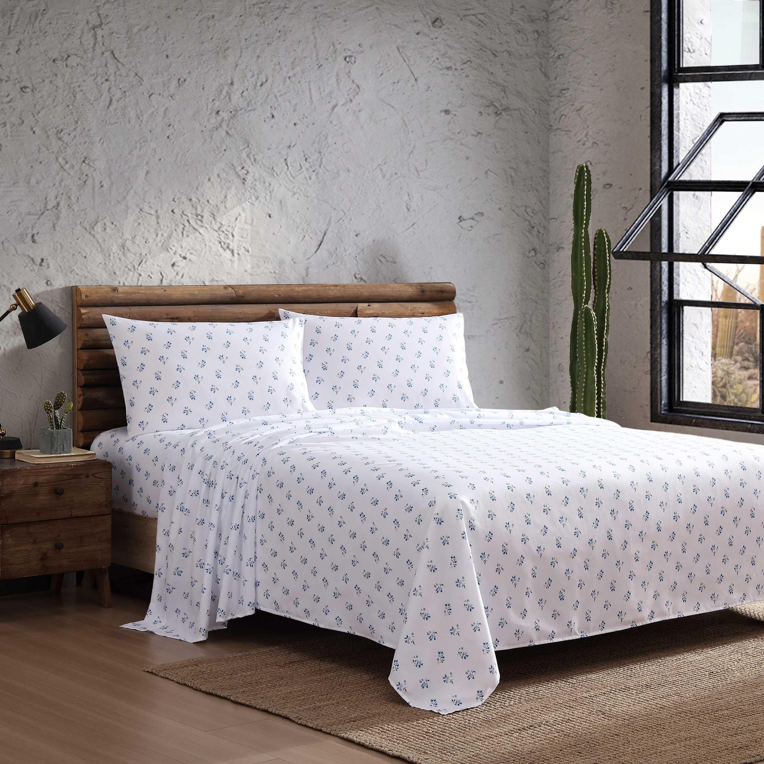 Wrangler - Sheet Set, Breathable & Wrinkle Resistant Bedding, Includes Matching Sham & Pillowcases, Yellowstone Inspired, Floral Luxurious Bedding Set (Sketchy Ditsy Blue, Queen)