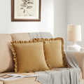 Gigizaza Pack Of 2 Mustard Yellow Throw Pillow Covers 16X16 Decorative Ruffle Velvet Cushion Cover For Couch Pillowcase