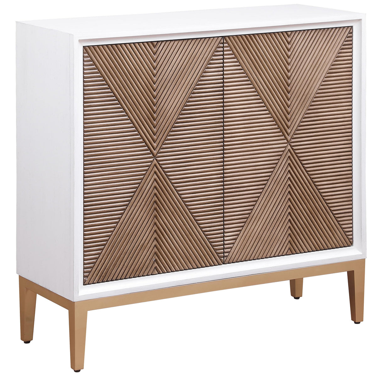 Coaster Home Furnishings Gretchen 2-Door Wood Fluted Parquet Cabinet White and Brown