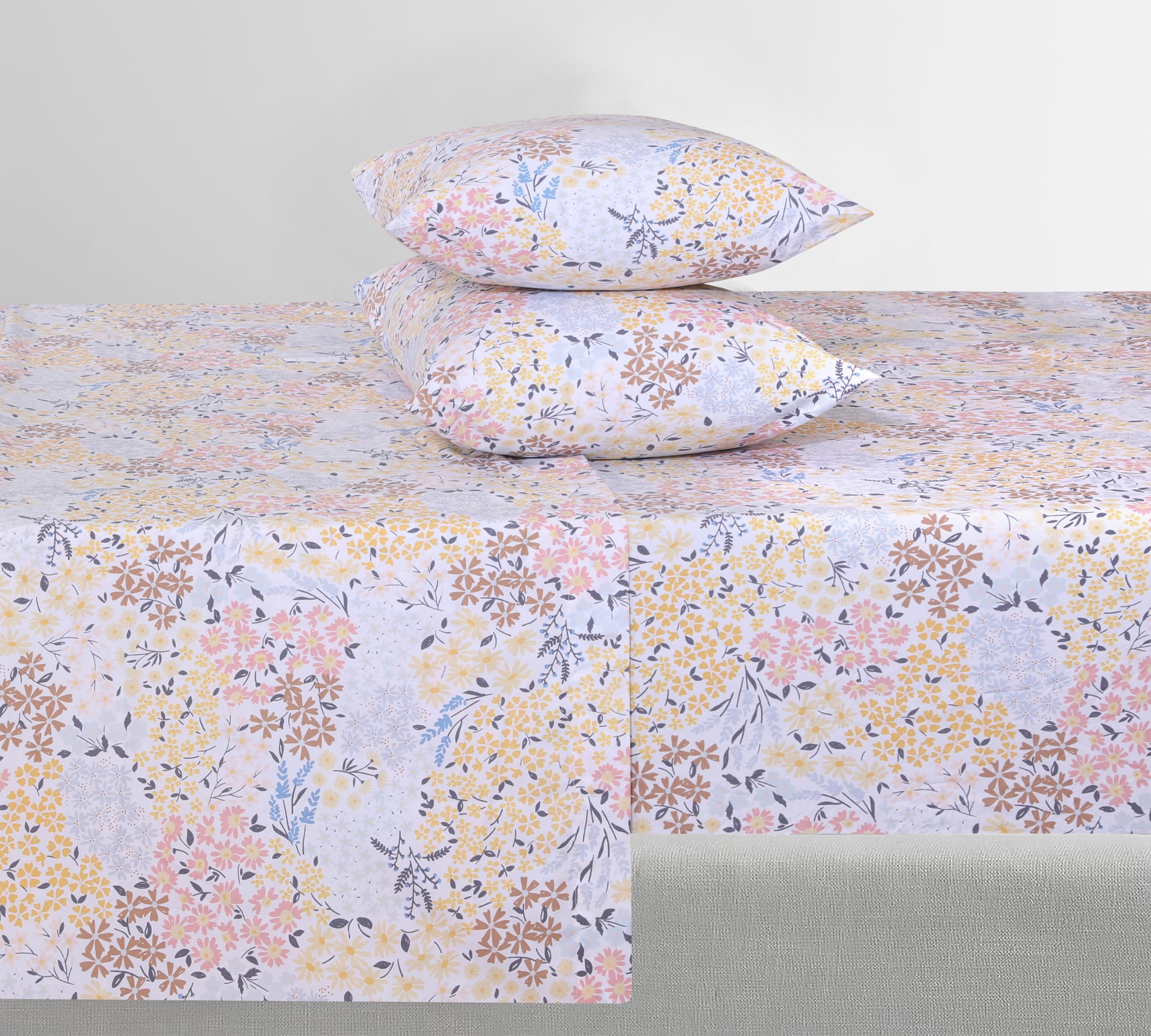 Feather & Stitch Softest 100% Cotton Sheets, 300 Thread Count Percale Weave Bedding, 16'' Deep Pocket, Cooling Sheets, Breathabl