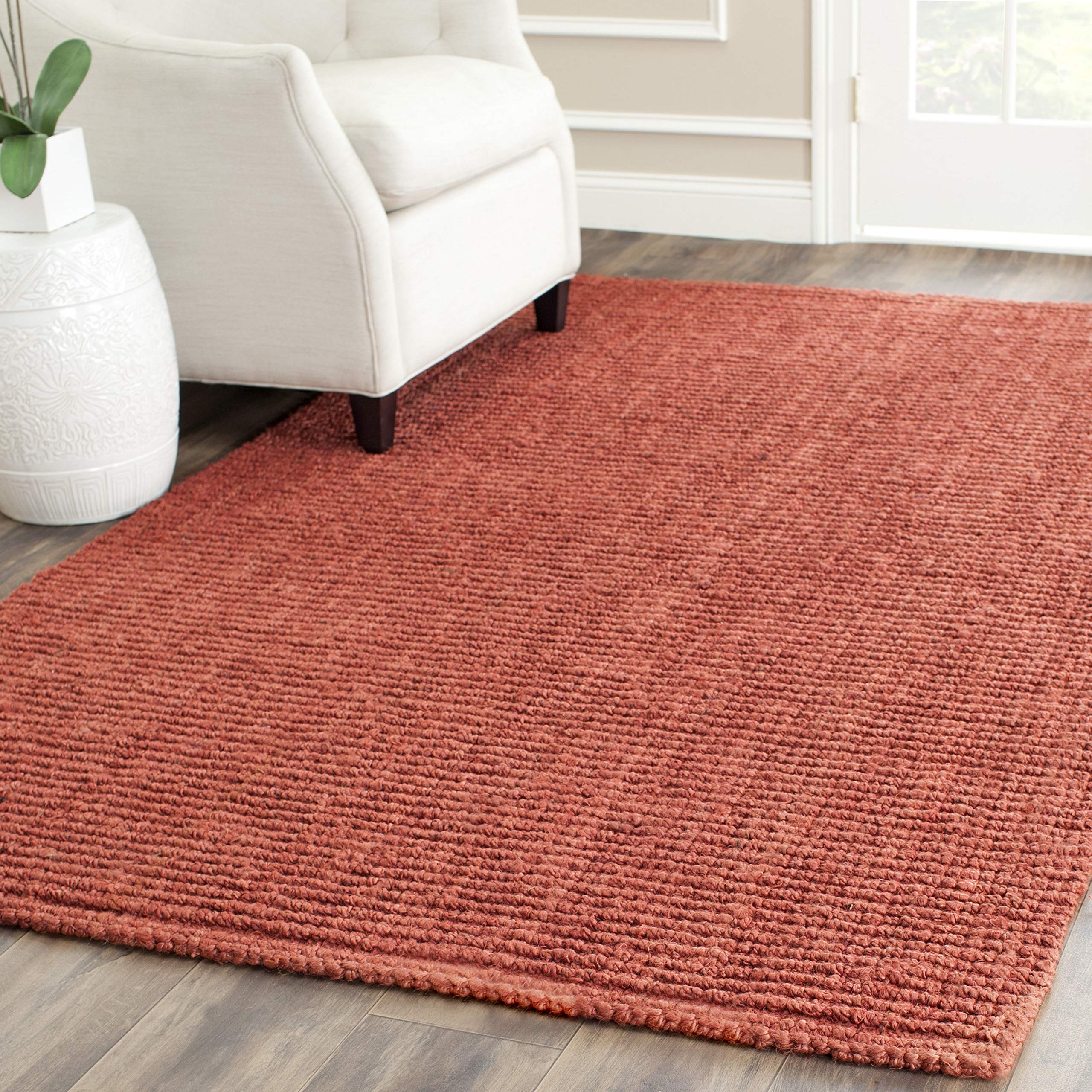 SAFAVIEH Natural Fiber Collection Area Rug - 4 Square, Rust, Handmade Chunky Textured Jute 0.75-inch Thick, Ideal for High Traf