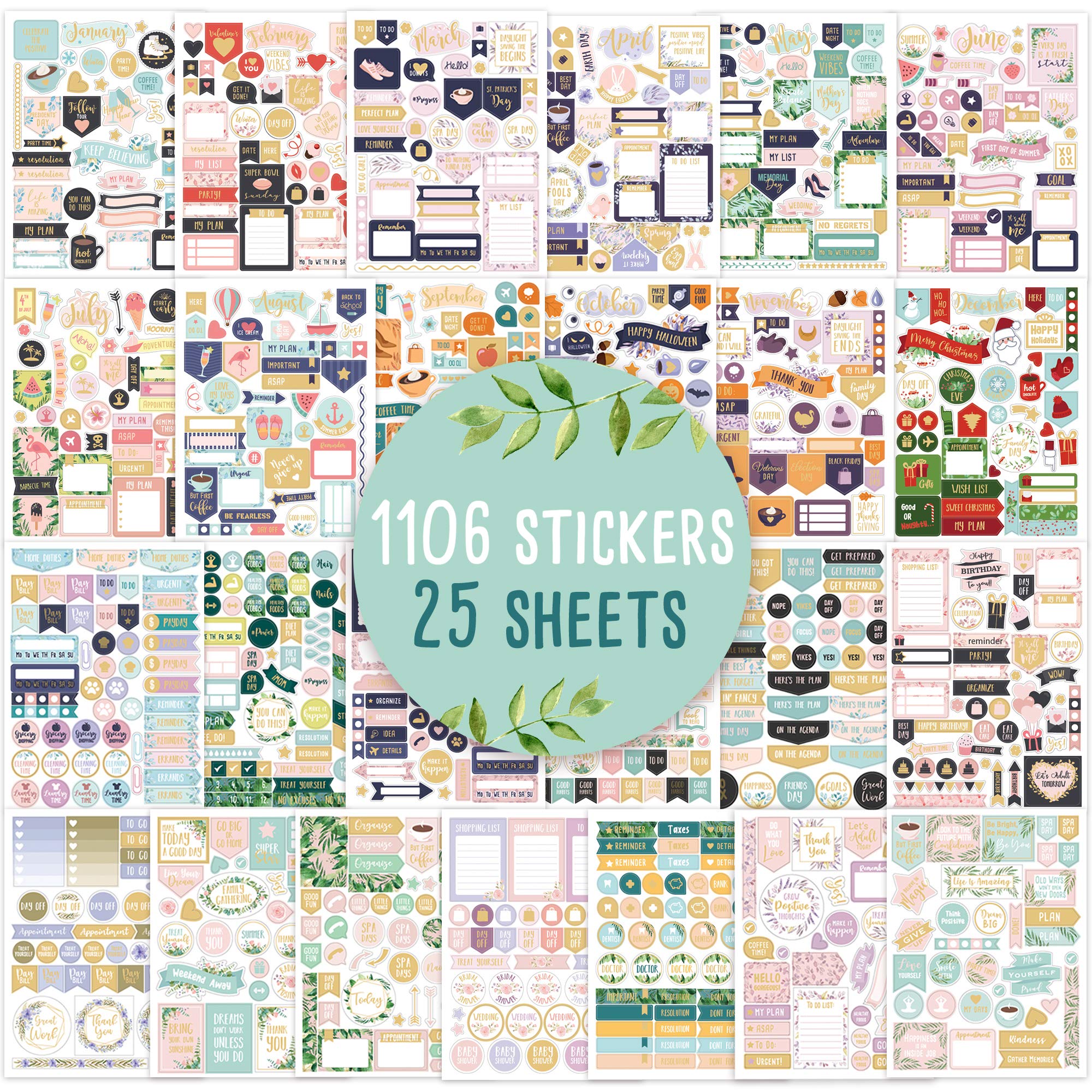 Aesthetic Greenery Planner Stickers For Fun Planning - 1100+ Stunning Gold Foil Monthly Designs - The Perfect Scrapbook Sticker