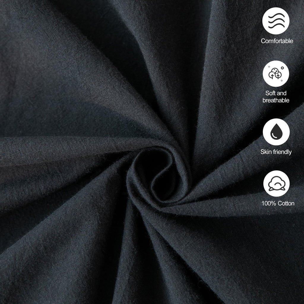 Moomee Bedding Pillowcases Pack Of 2 100% Washed Cotton Linen Like Textured Breathable Durable Soft Comfy (Black, Standard)