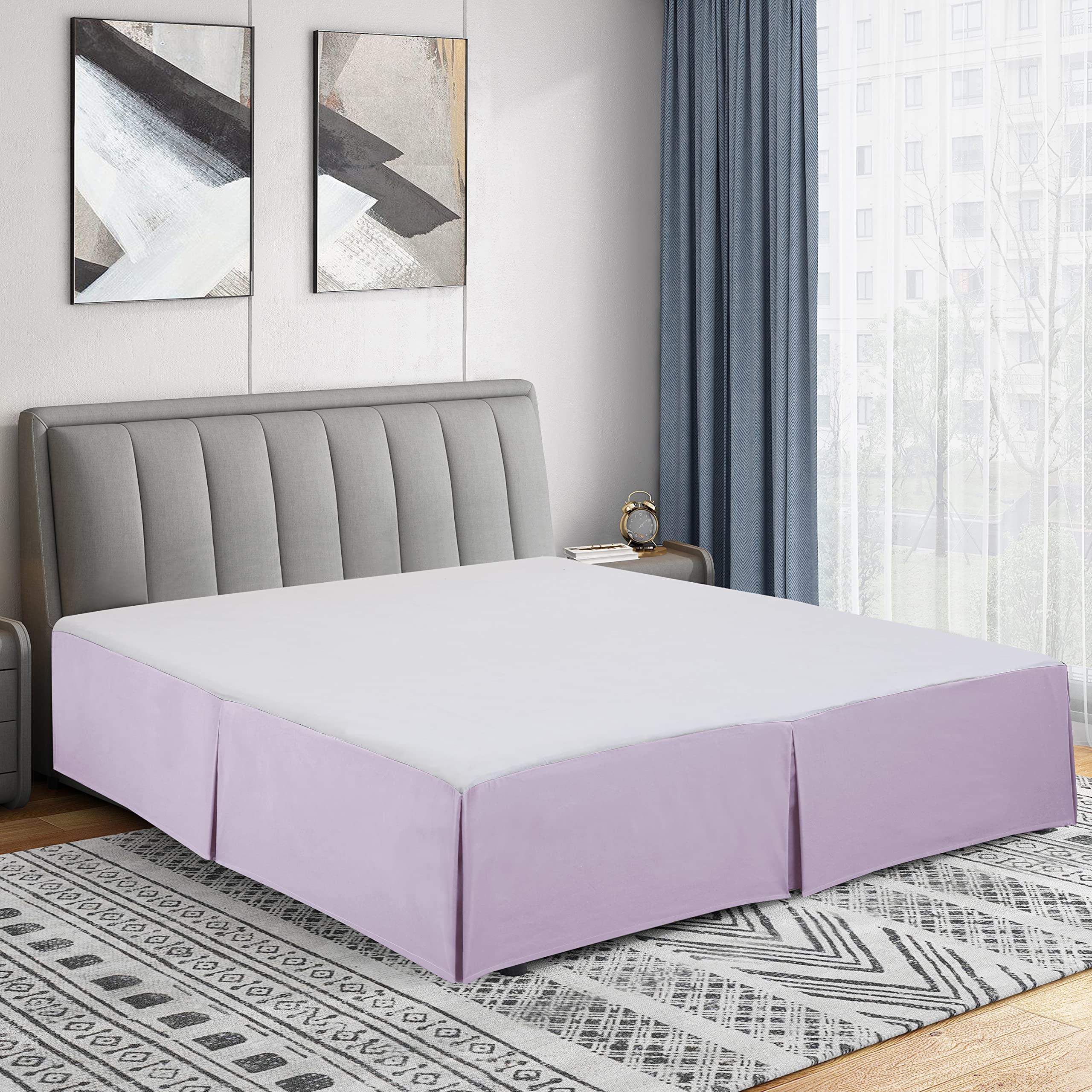 Cathay Home Double Brushed Microfiber Pleated Easy Fit Bed Skirt, Ultra Soft, Fade And Wrinkle Resistant - Lavender, Twin