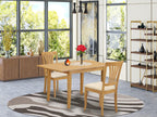 East West Furniture NOAV3-OAK-C 3 Piece Kitchen Table & Chairs Set Contains a Rectangle Dining Room Table with Butterfly Leaf and 2 Linen Fabric Upholstered Chairs, 32x54 Inch, Oak