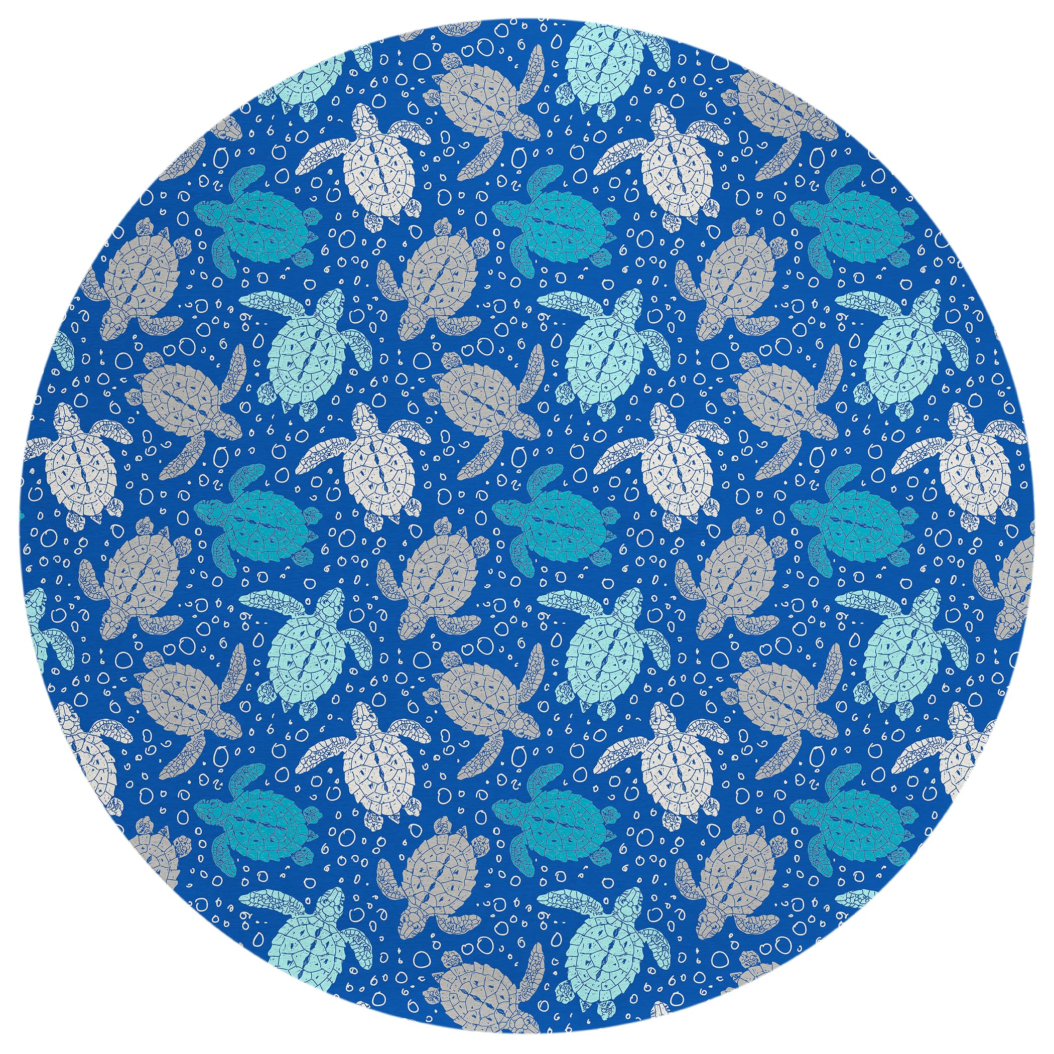 Addison Rugs Surfside ASR43 Blue 8' x 8' Indoor Outdoor Round Rug, Easy Clean, Machine Washable, Non Shedding, Bedroom, Living R
