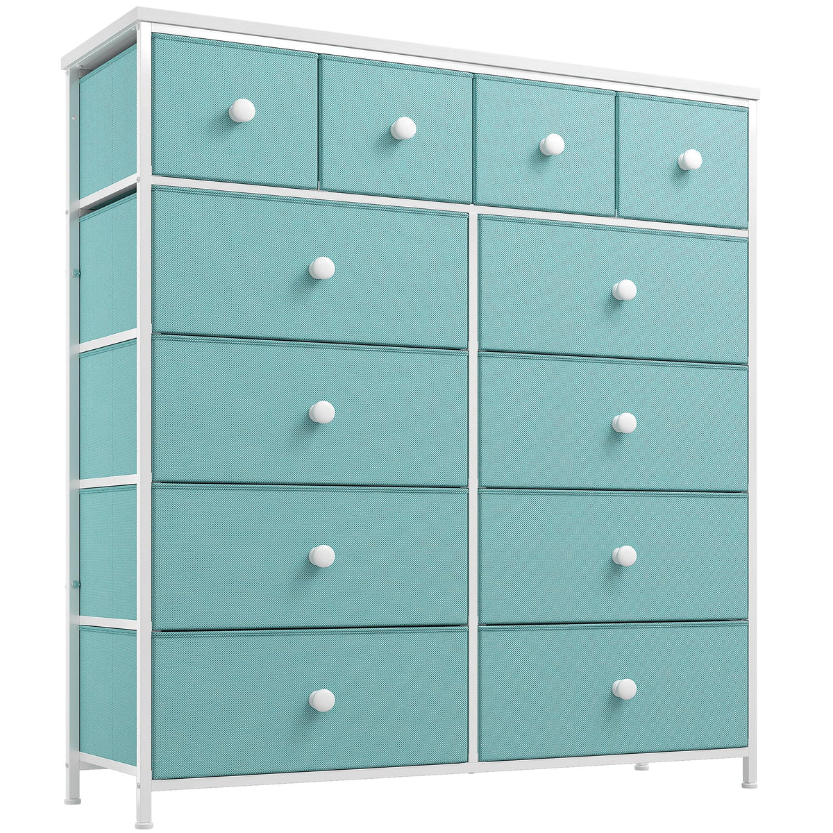 Enhomee Dresser, Dresser For Bedroom With 12 Drawers, Tall Dresser With Wooden Top And Metal Frame, Fabric Bedroom Dressers & Chests Of Drawers Clearance, 40.6' W X 11.8' D X 43.7' H, Aqua