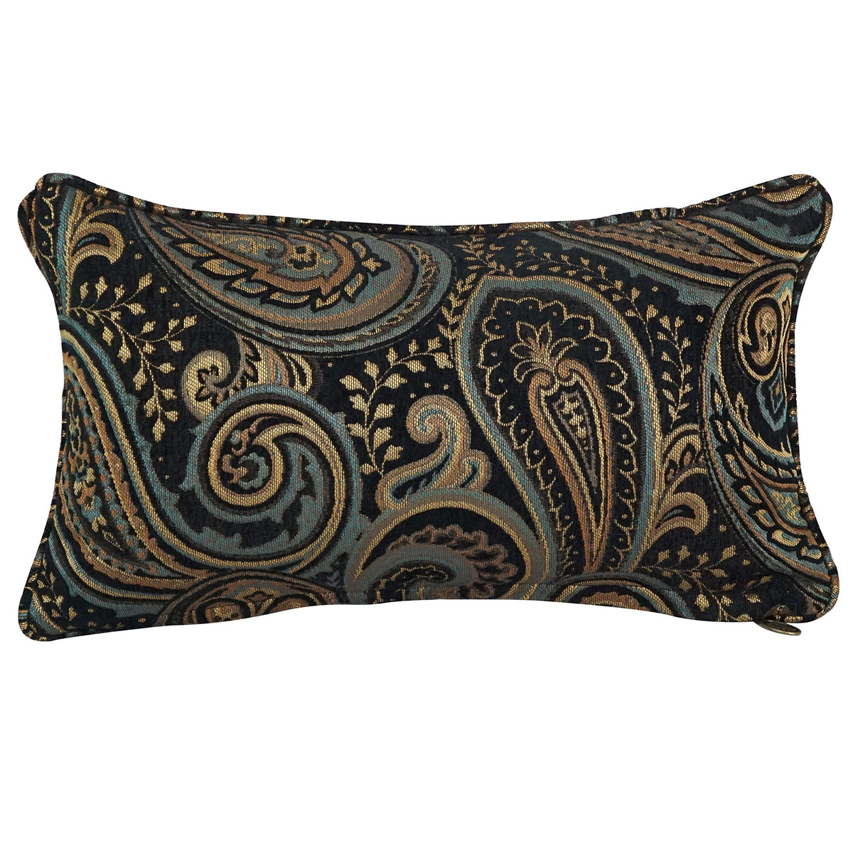 Blazing Needles Corded Rectangular Jacquard Chenille Throw Pillow, 20&quot; x 12&quot;, Black Paisley