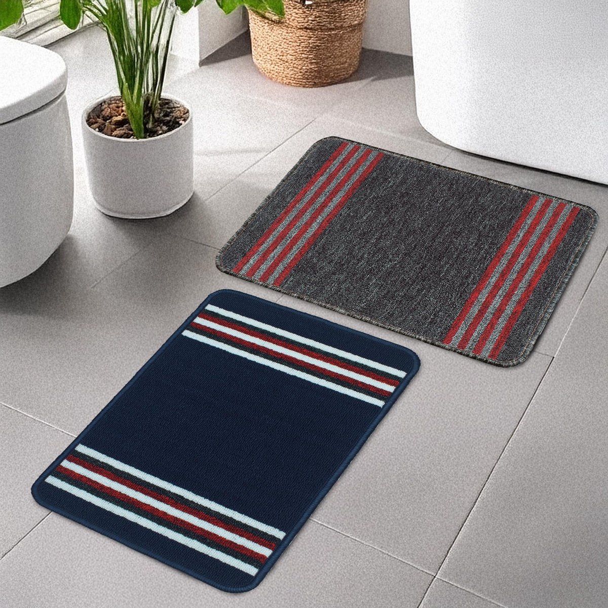 MollisHomes Door mats for Home Combo Set of 2, AntiSkid Nappa Leather Bathroom mats Water soak, 60 x 40 cm, Black & Navy Blue, 