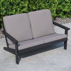 Flash Furniture Charlestown Adirondack Style Deep Seat Patio Loveseat with Cushions - Black Poly Resin Frame - Charcoal All-Weather Cushions - Indoor/Outdoor