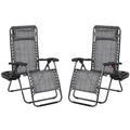 Yaheetech 26' Zero Gravity Recliners Outdoor Adjustable Folding Reclining Lounge Chairs W/Pillows, Cup Holder Trays And Carry Strap For Patio Backyard Beach Gray Set Of 2