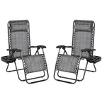 Yaheetech 26' Zero Gravity Recliners Outdoor Adjustable Folding Reclining Lounge Chairs W/Pillows, Cup Holder Trays And Carry Strap For Patio Backyard Beach Gray Set Of 2