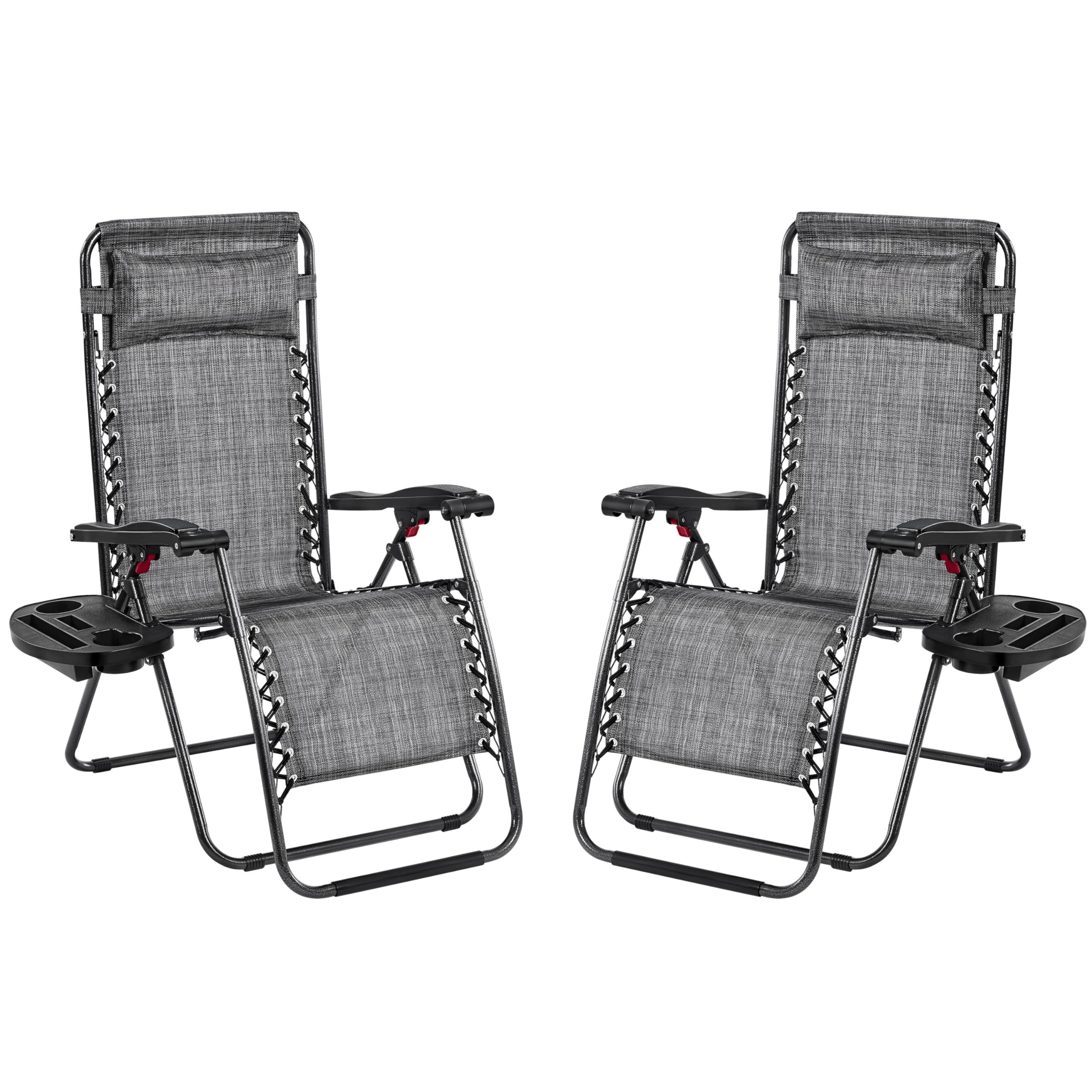 Yaheetech 26' Zero Gravity Recliners Outdoor Adjustable Folding Reclining Lounge Chairs W/Pillows, Cup Holder Trays And Carry Strap For Patio Backyard Beach Gray Set Of 2