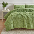 Wajade Faux Fur Plush Sage Green Comforter Set Fluffy Fuzzy Shaggy Bedding Set - 3Pc Queen Size Microfiber Soft Warm Quilt Set