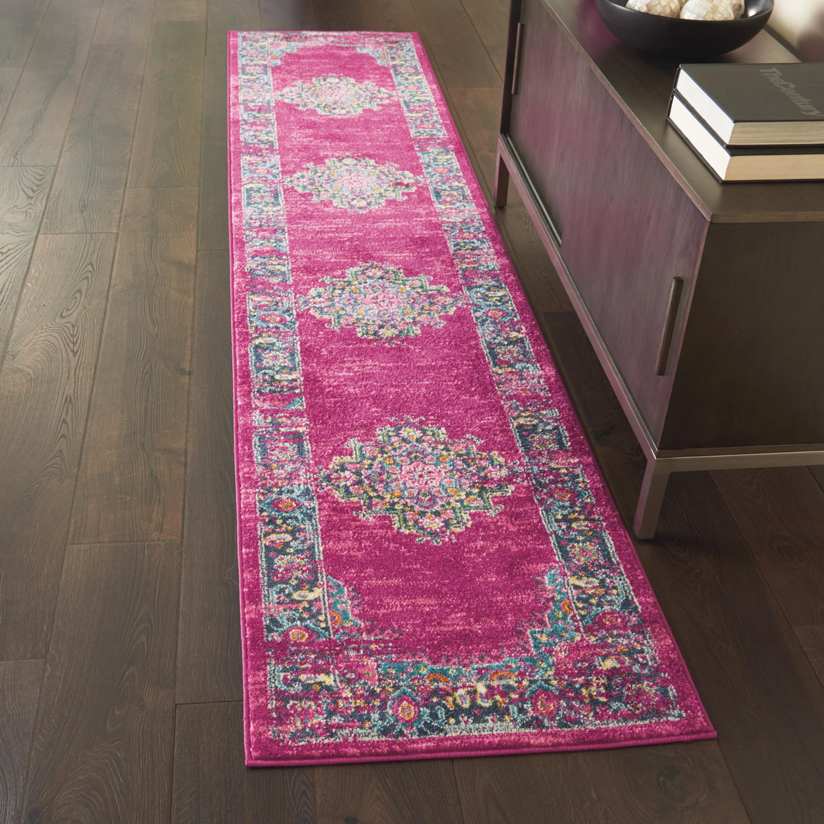 Nourison Passion Fuchsia 2'2' X 10' Area Rug, Boho, Traditional, Easy Cleaning, Non Shedding, Bed Room, Living Room, Hallway, (10' Runner)