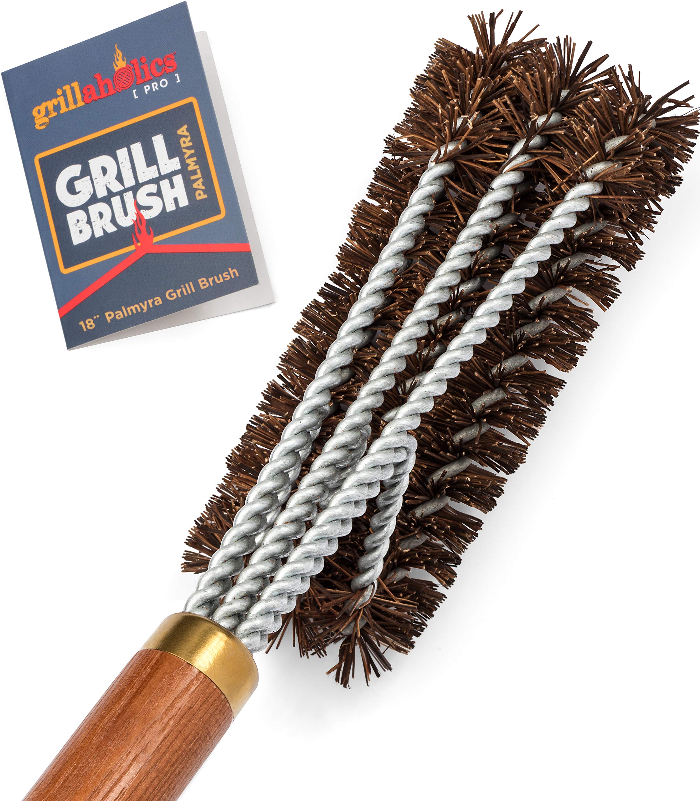 Grillaholics Pro Grill Brush Palmyra - Better Than A Bristle Free Grill Brush Natural Palmyra Bristle Brushes Clean Between The