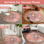 Lahome Bohemian Floral Medallion Round Rug - 3Ft Small Hot Pink Round Area Rug For Girls Bedroom Nursery Mat, Boho Washable Soft