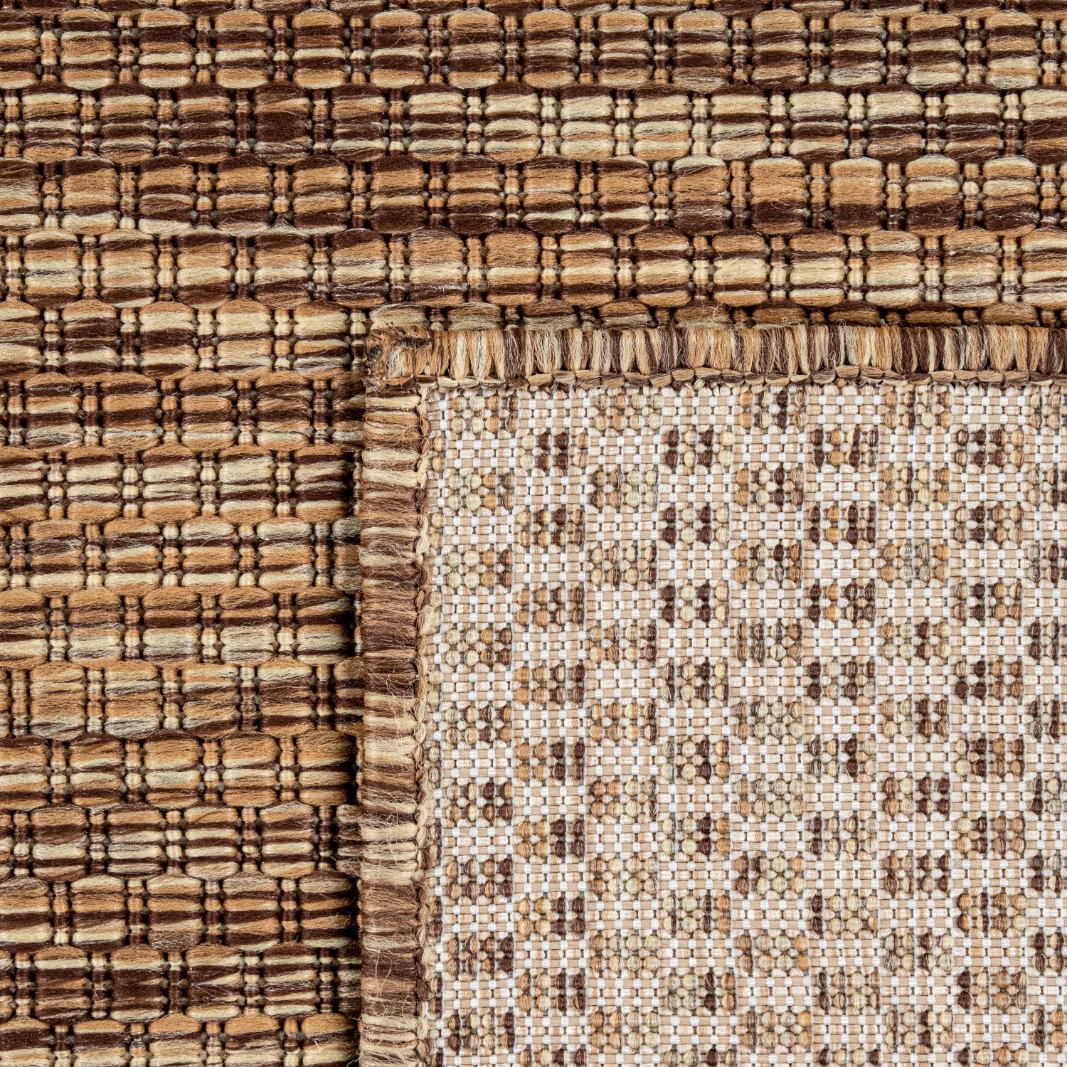 Solid Outdoor Rug For Patio Or Balcony Weatherproof In Mottled Brown Beige, Size: 5'3' X 7'3'