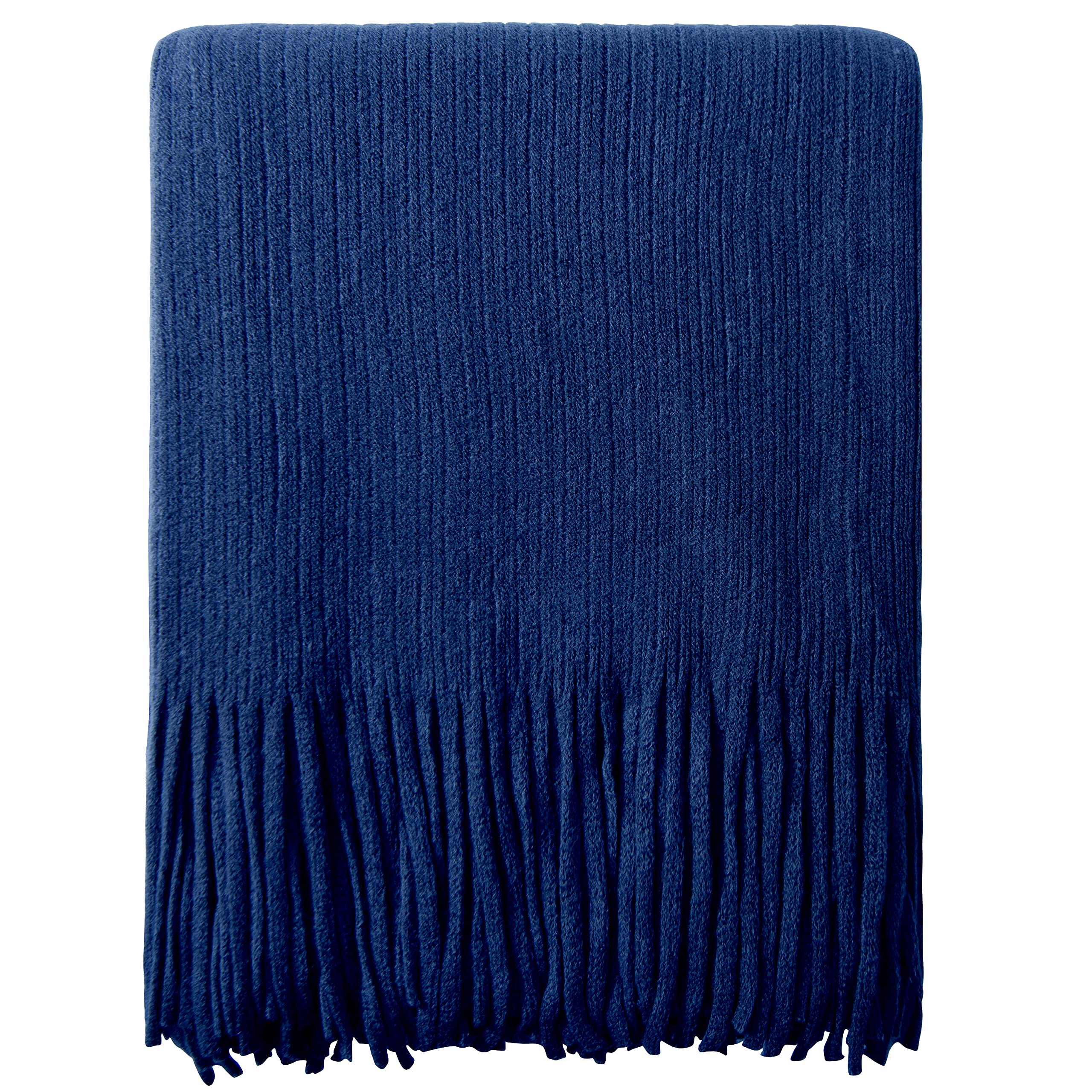 Ntbay Acrylic Knitted Throw Blanket, Lightweight And Soft Cozy Decorative Woven Blanket With Tassels For Travel, Couch, Bed, Sofa, 51X67 Inches, Royal Blue Striped