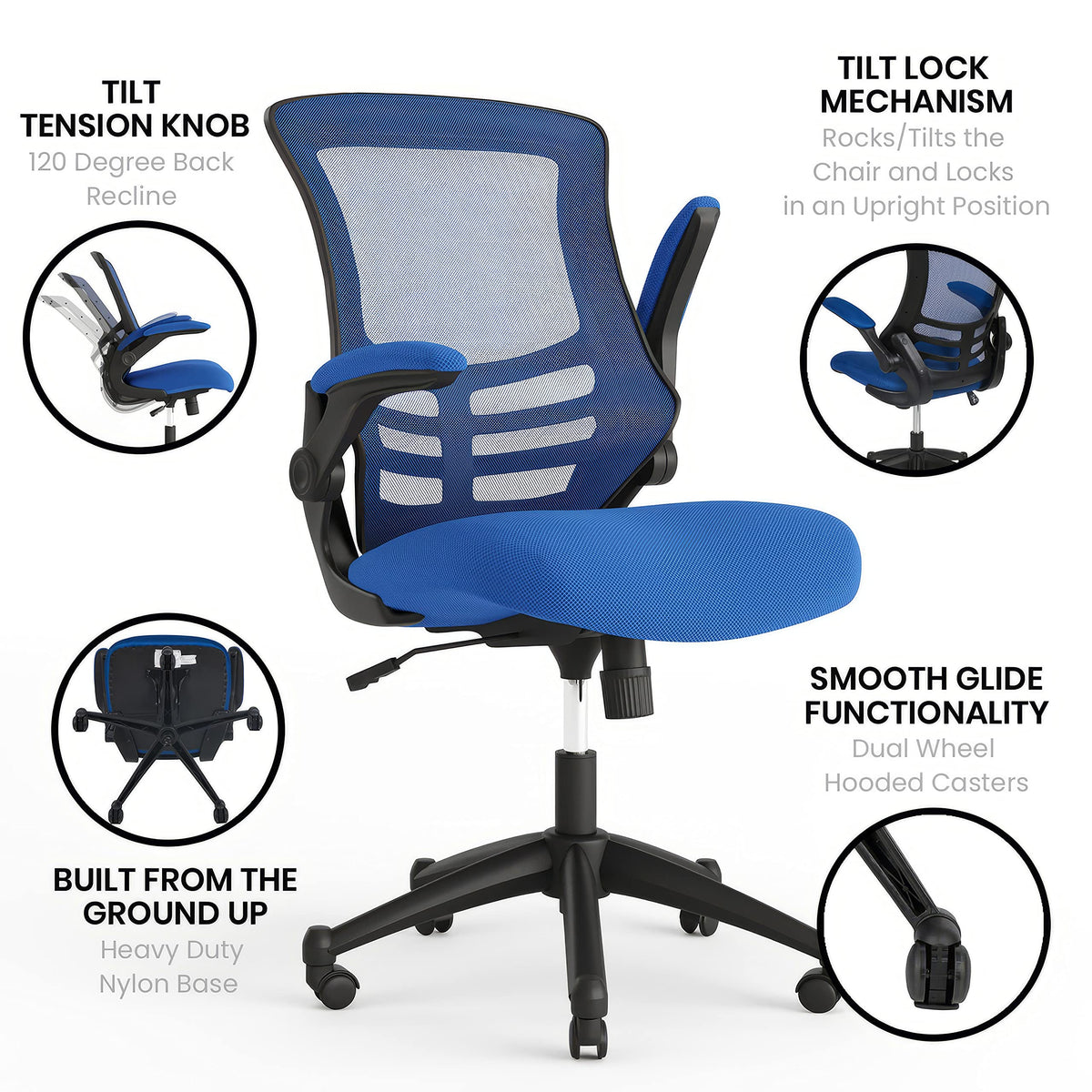 Flash Furniture Task Office Chair, Set of 1, Blue Mesh