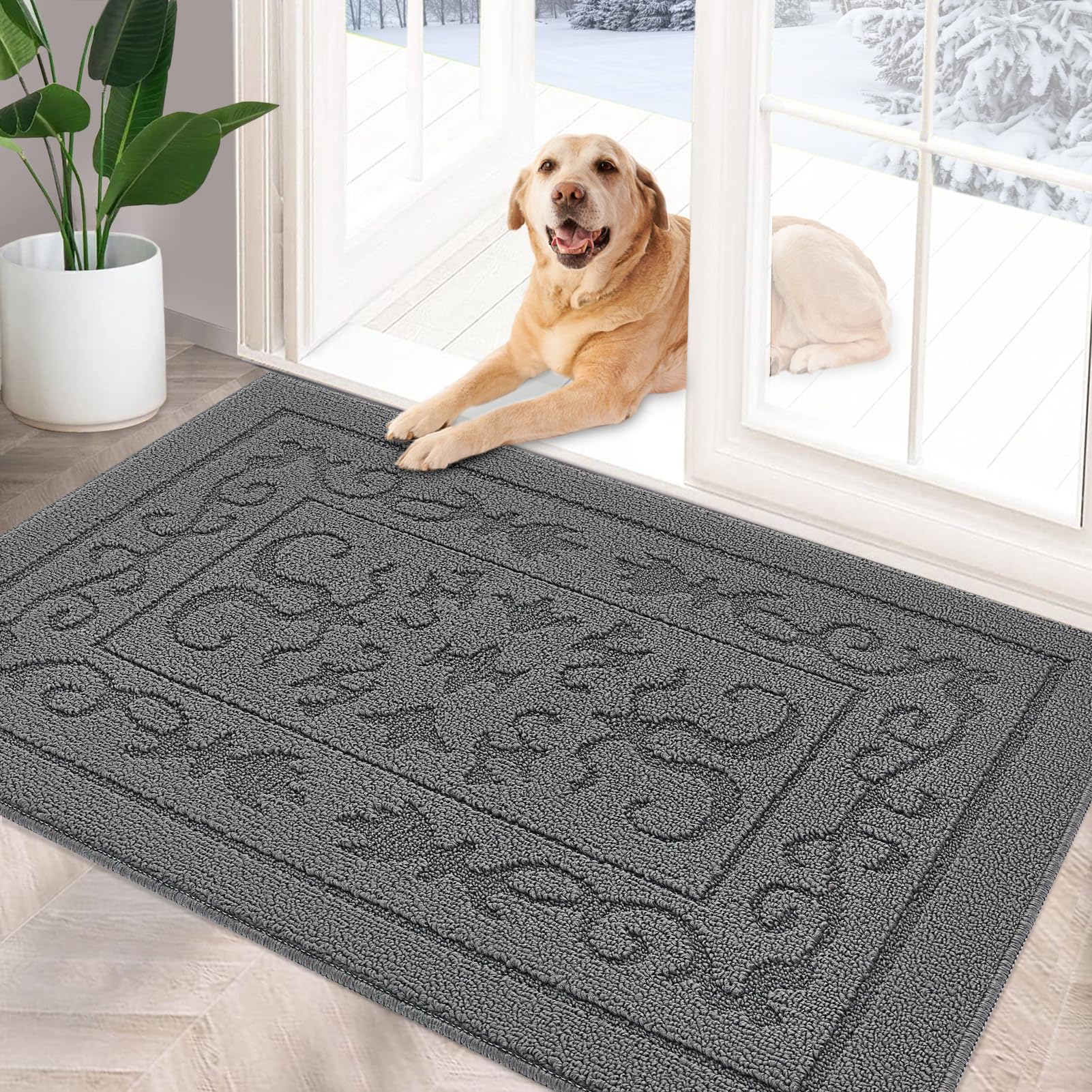 Foneyi Indoor Doormat, Front Back Door Mat 32'X40' Washable, Rubber Backing Non Slip Door Mats, Low-Profile Absorbent Entrance