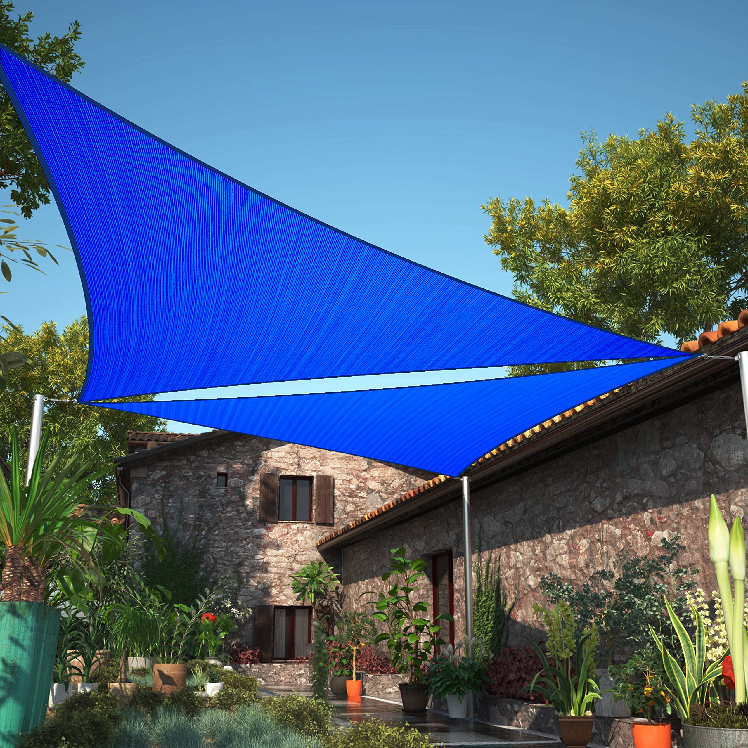 Shademart 9' X 9' X 9' Blue Sun Shade Sail Upf50 Triangle Smtaprt12 Canopy Fabric Cloth Screen, Water Air Permeable & Uv Resista
