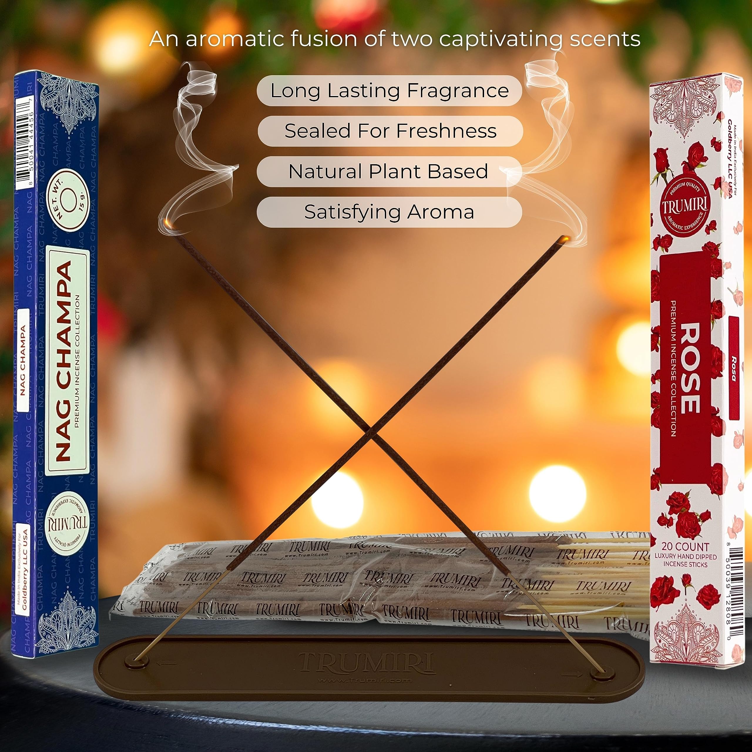 Trumiri Incense Sticks - Combo Pack Of 35 Insence-Sticks - 15 Nag Champa + 20 Rose - Insenses - Insents - Incents - Inscense - I