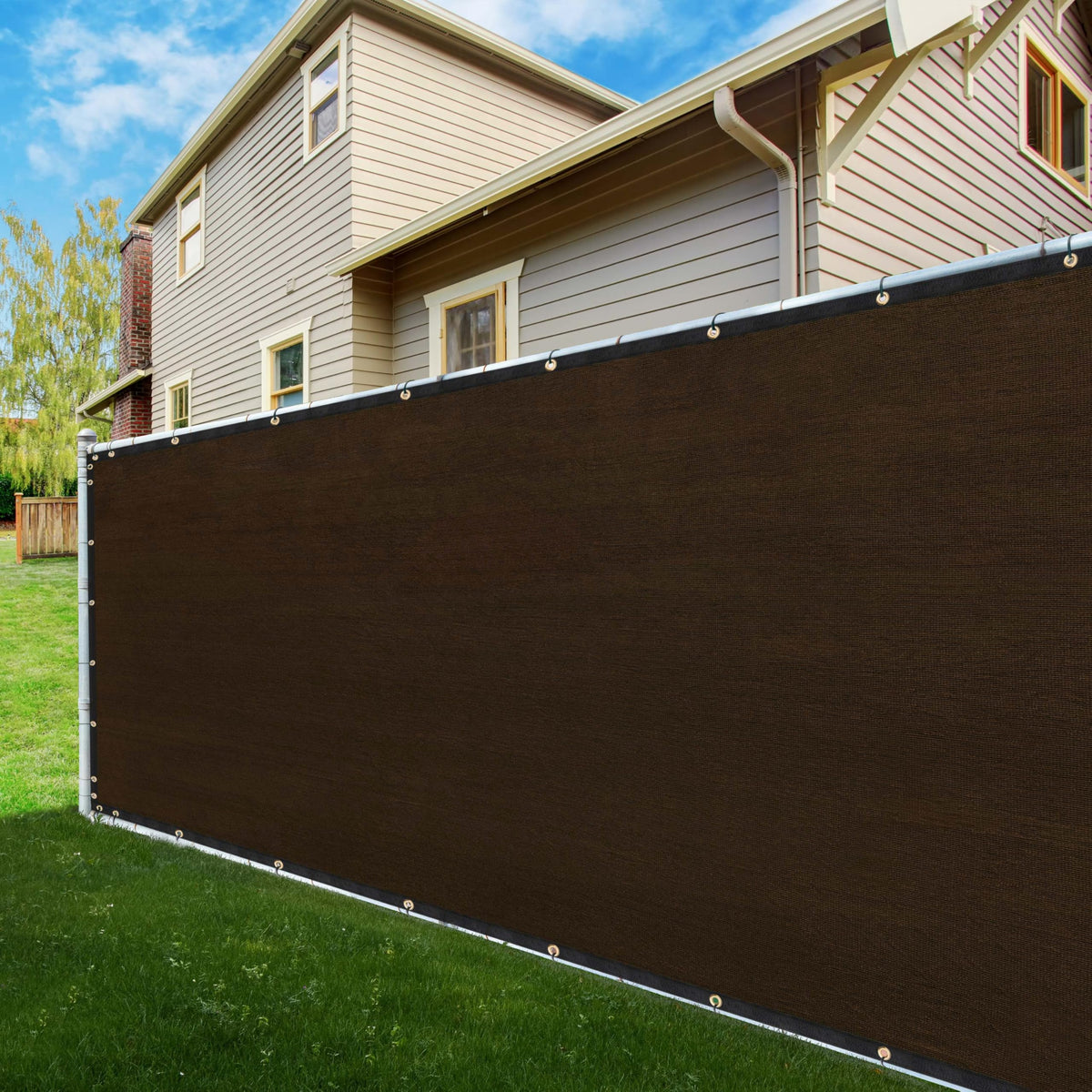 Shademart 8' X 12' Fence Privacy Screen Brown Heavy Duty 170 Gsm Fencing Mesh Shade Net With Grommets & Zip Ties, 90% Blockage F