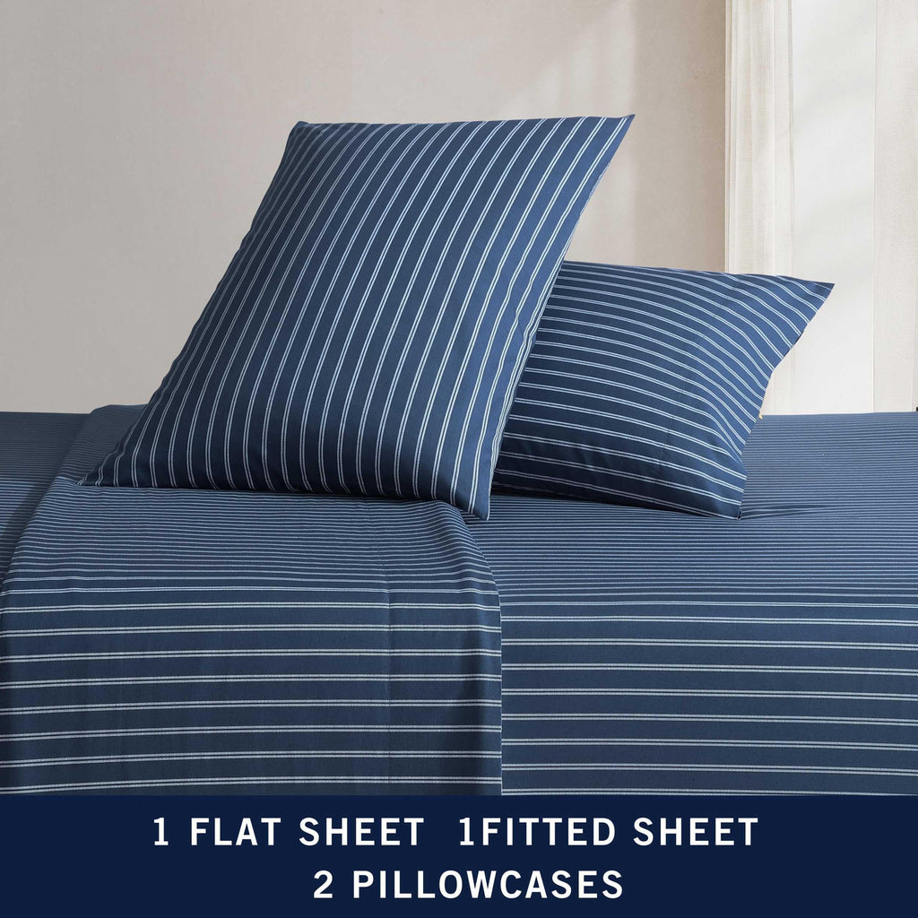 Nautica - Twin Sheets, Premium Cotton Percale Bedding Set, Striped Bedding Set, Oeko-Tex Certified (Richmond Stripe Blue, Twin)