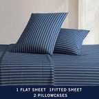 Nautica - Queen Sheets, Premium Cotton Percale Bedding Set, Striped Home Decor, Oeko-Tex Certified (Richmond Stripe Blue, Queen)