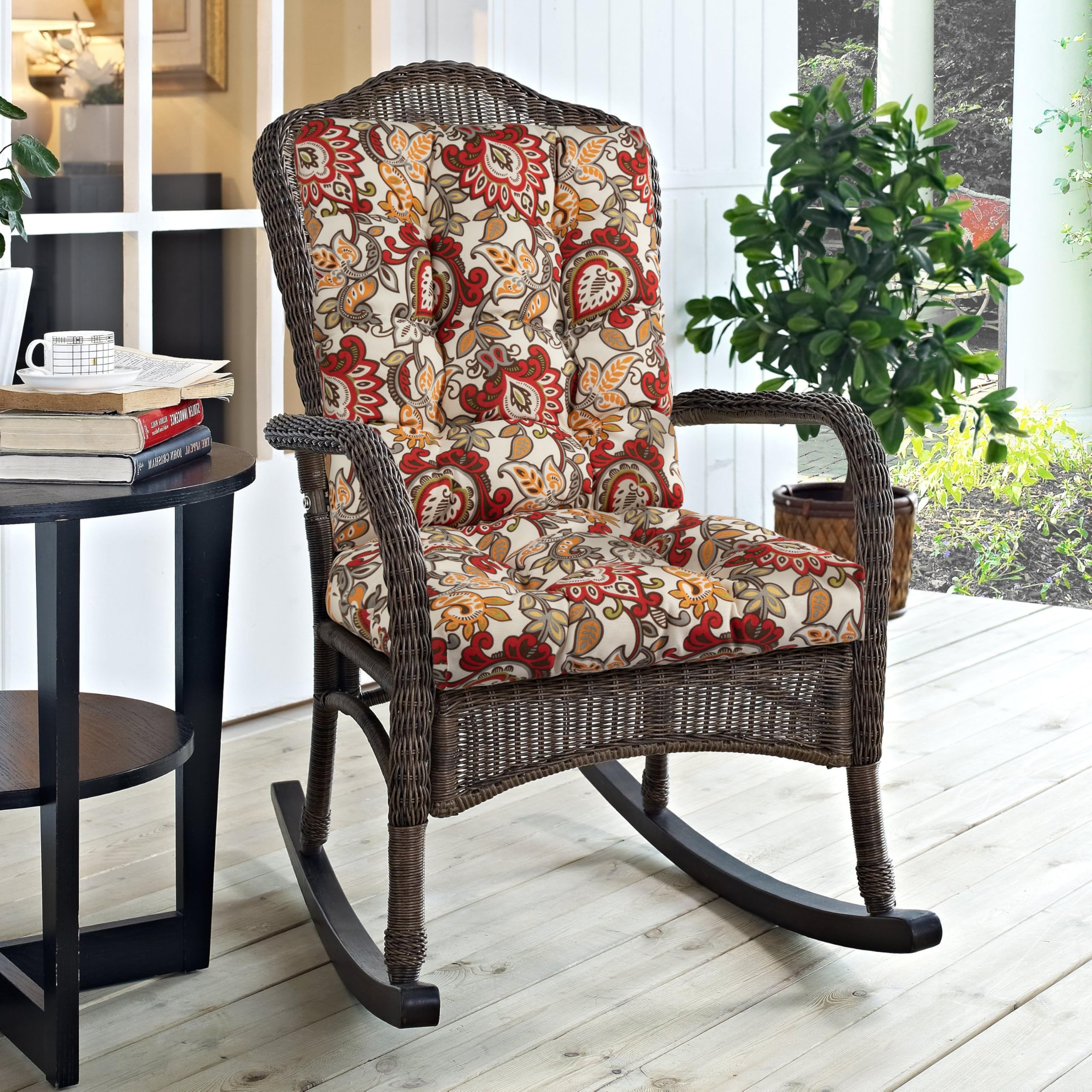 Magpie Fabrics Outdoor Rocking Chair Cushion Set, Tufted Pad For Rocking Chairs With Ties, Seat 17' X 17'/Back 21' X 17', Bo