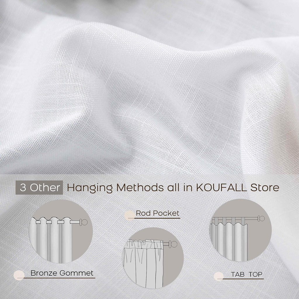 Koufall White Linen Semi Sheer Curtains 84 Inches Long For Living Room Sliding Glass Door,Light Filtering Textured Back Tab Rod Pocket Bedroom Curtain 2 Panel Sets,42X84 In Length