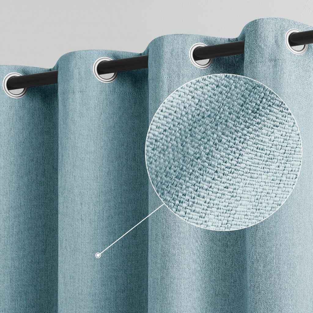 Linen Blue Blackout Curtains for Bedroom, 52 inches Wide, 84 inches Length Energy Saving Burlap Texture Window Curtains for Livi