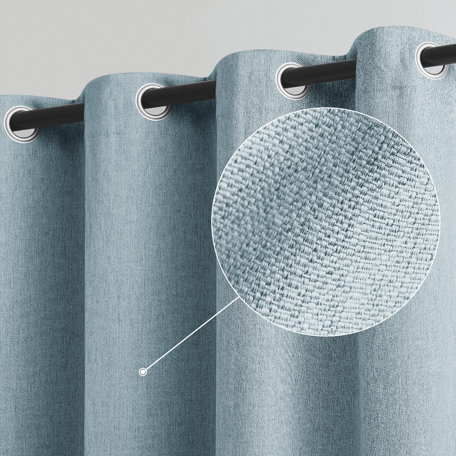 Full Blackout Linen Curtains For Bedroom, Aqua Blue, Retro Burlap Linen Textured Privacy Window Treatment Light Blocking Energy