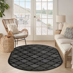 Nourison Easy Care Indoor/Outdoor Charcoal Black 6' X 9' Oval Area Rug, Easy Cleaning, Non Shedding, Bed Room, Living Room, Dining Room, Backyard, Deck, Patio (6X9)
