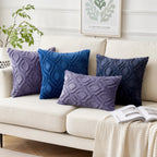 Miulee Blue Purple Throw Pillow Covers 18X18 Inch, Soft Winter Plush Faux Wool Couch Pillow Covers Set Of 2 Decorative Farmhouse Boho Throw Pillows For Sofa Living Room Bed