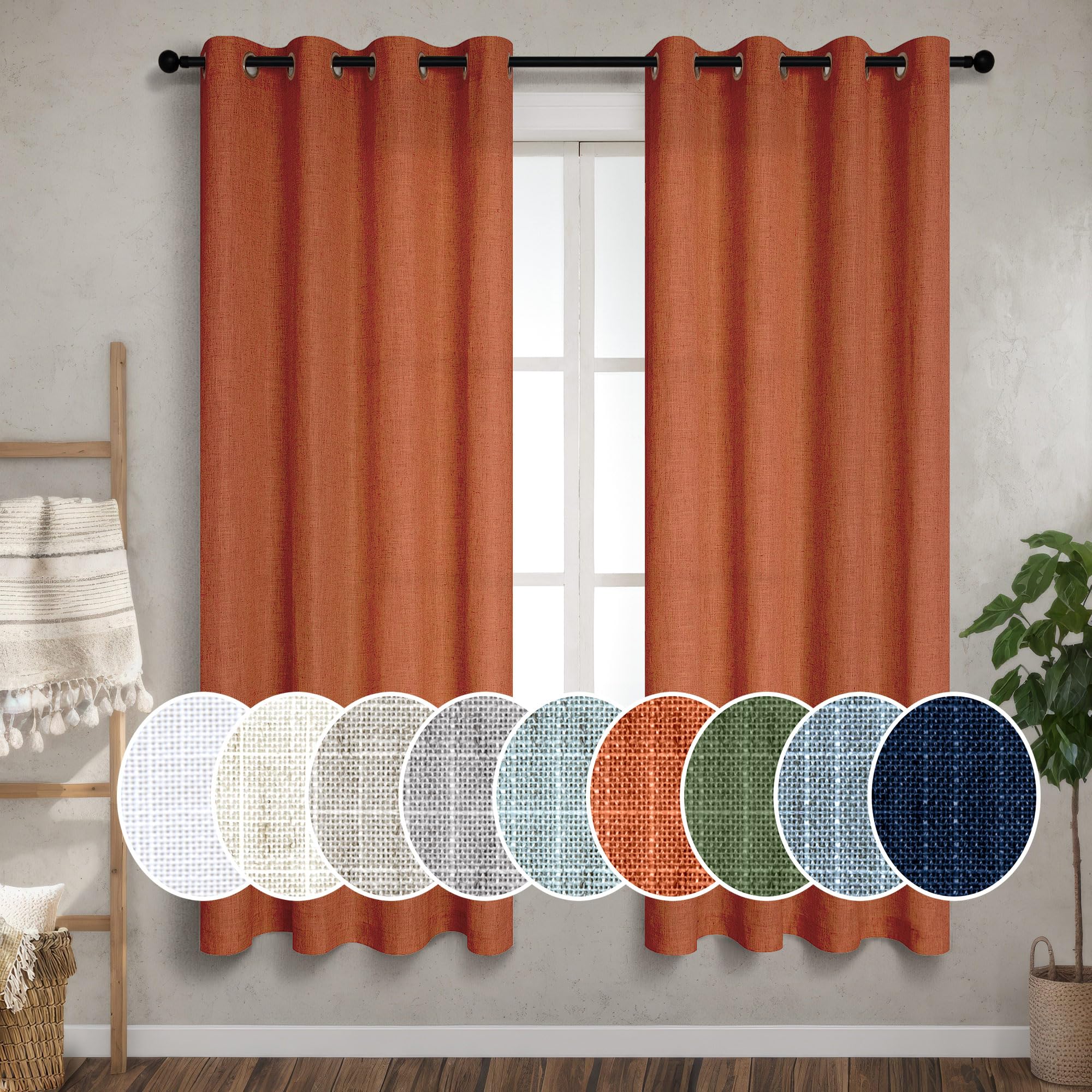 Ptialk Burnt Orange Curtains 63 Inch Length For Bedroom 2 Panels Set Grommet Semi Transparent Linen Sheer Boho Terracotta Curtai