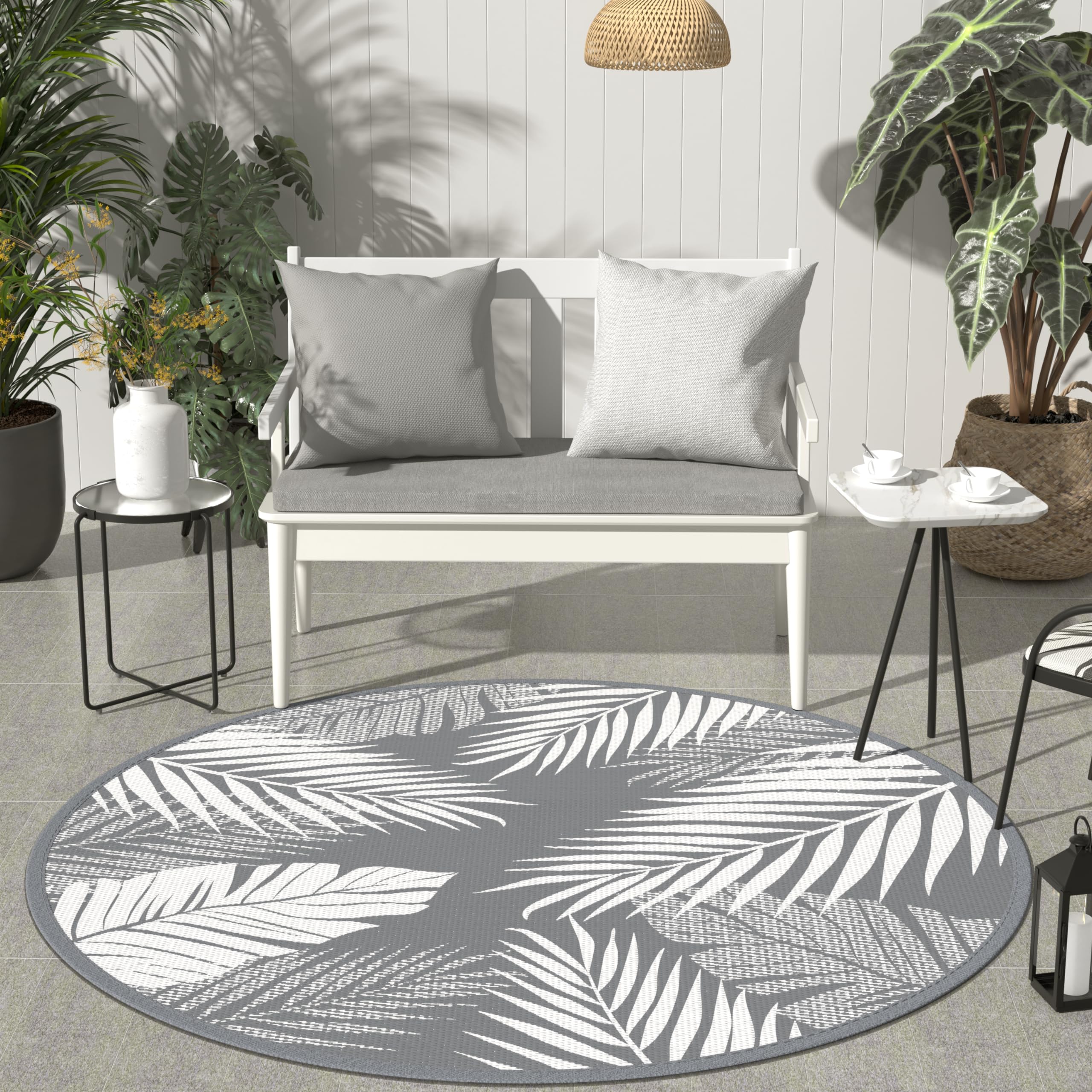 Genimo Outdoor Rug 8' Round Waterproof For Patios Clearance, Reversible Outdoor Plastic Straw Camping Rug Carpet, Large Area Rug