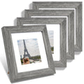 Hongkee 6x6 Picture Frame Set of 4, Made of Glass and Grey Wooden Frame - Display Picture 4x4 with Mat or 6 x 6 Without Mat, 6x6