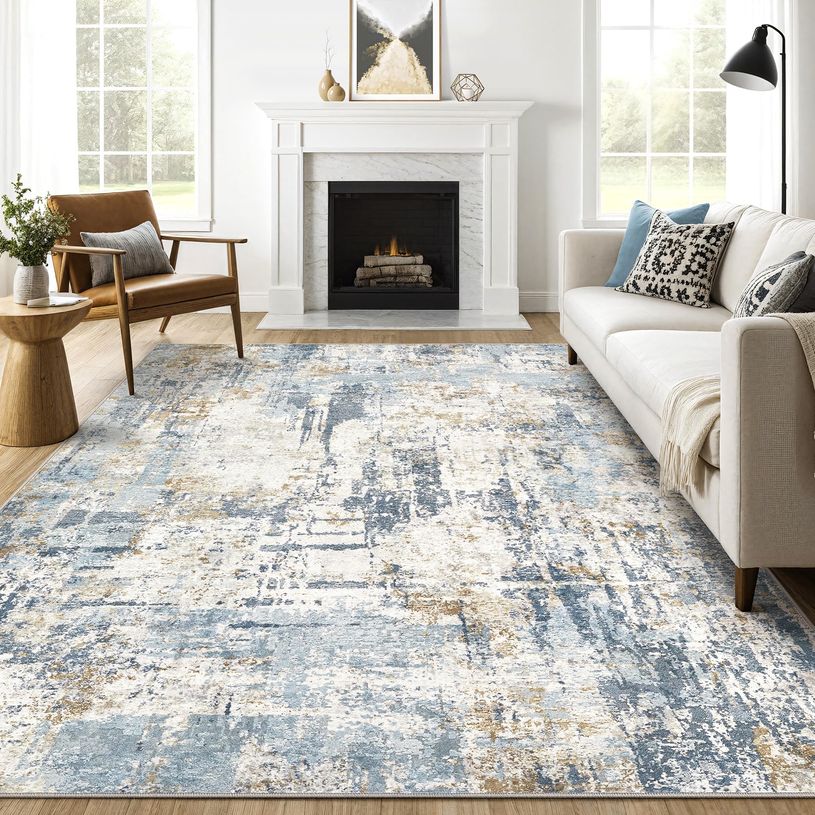 8x10 Area Rugs Washable Rug: Living Room Large Abstract Modern Soft Stain Resistant Indoor Floor Non Slip Accent Carpet for Bedr