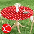 Smiry Round Picnic Tablecloth, Waterproof Elastic Fitted Table Covers For 57' - 68' Tables, Wipeable Flannel Backed Vinyl Tablecloths For Camping, Indoor, Outdoor, Red & White