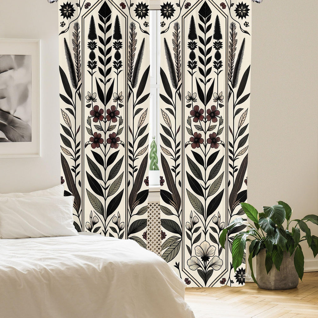 Ambesonne Nature Window Curtains, Boho Composition Of Sakura And Greenery Leaves Urban Jungle Modern Baroque, Lightweight Decor