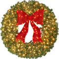 Best Choice Products 48in Large Artificial Pre-Lit Fir Christmas Wreath Holiday Accent Decoration for Door, Mantel w/Red Lighted