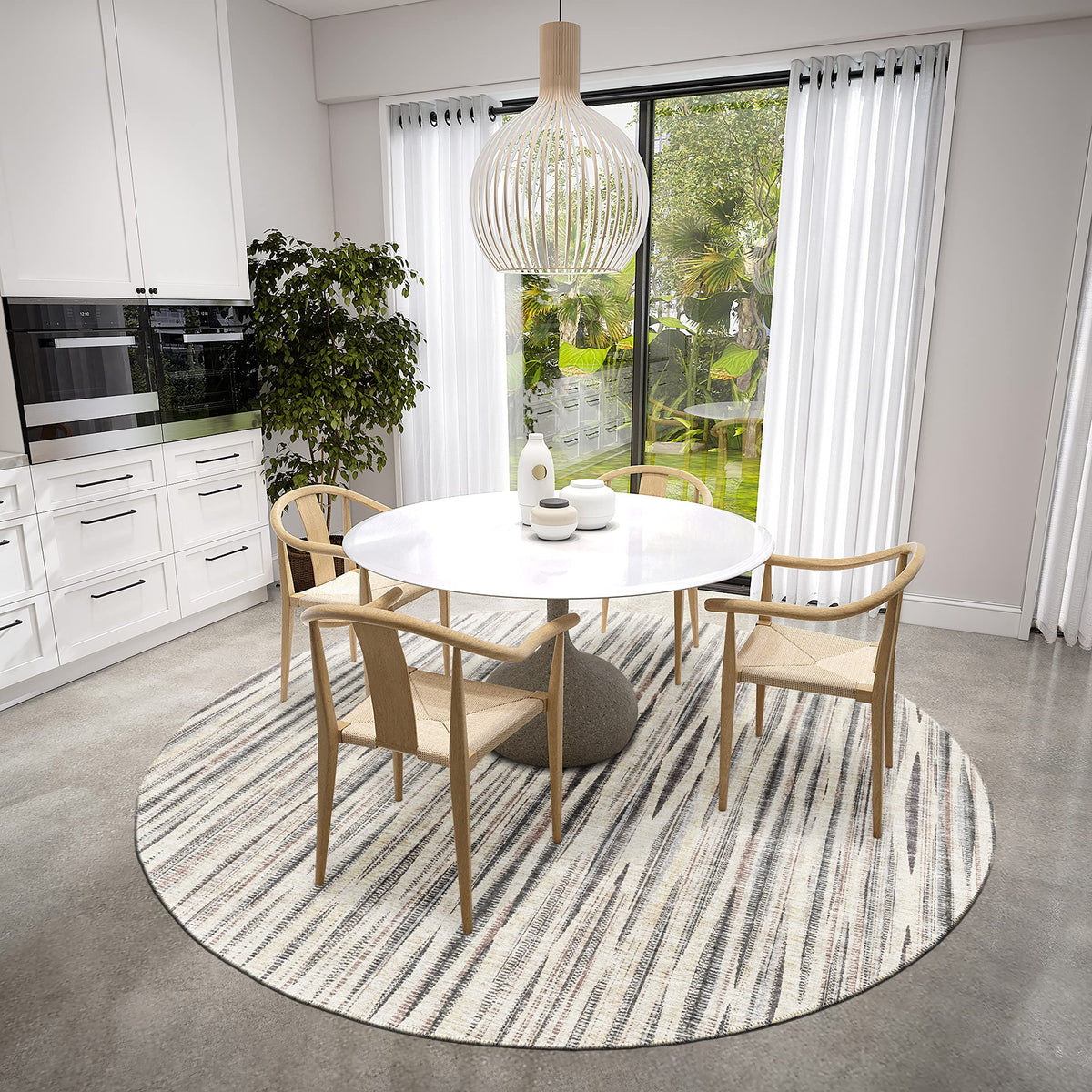 Addison Rugs Waverly 8' X 8' Awa31 Beige Indoor Outdoor Round Rug, Easy Clean, Machine Washable, Non Shedding, Bedroom, Living Room, Dining Room, Kitchen, Patio Rug