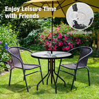 Goplus 32' Outdoor Round Patio Table With Umbrella Hole, All Weather Dining Table Tempered Glass Top, Bistro Table Coffee Table Furniture Commercial Party Event For Backyard Lawn Balcony Pool