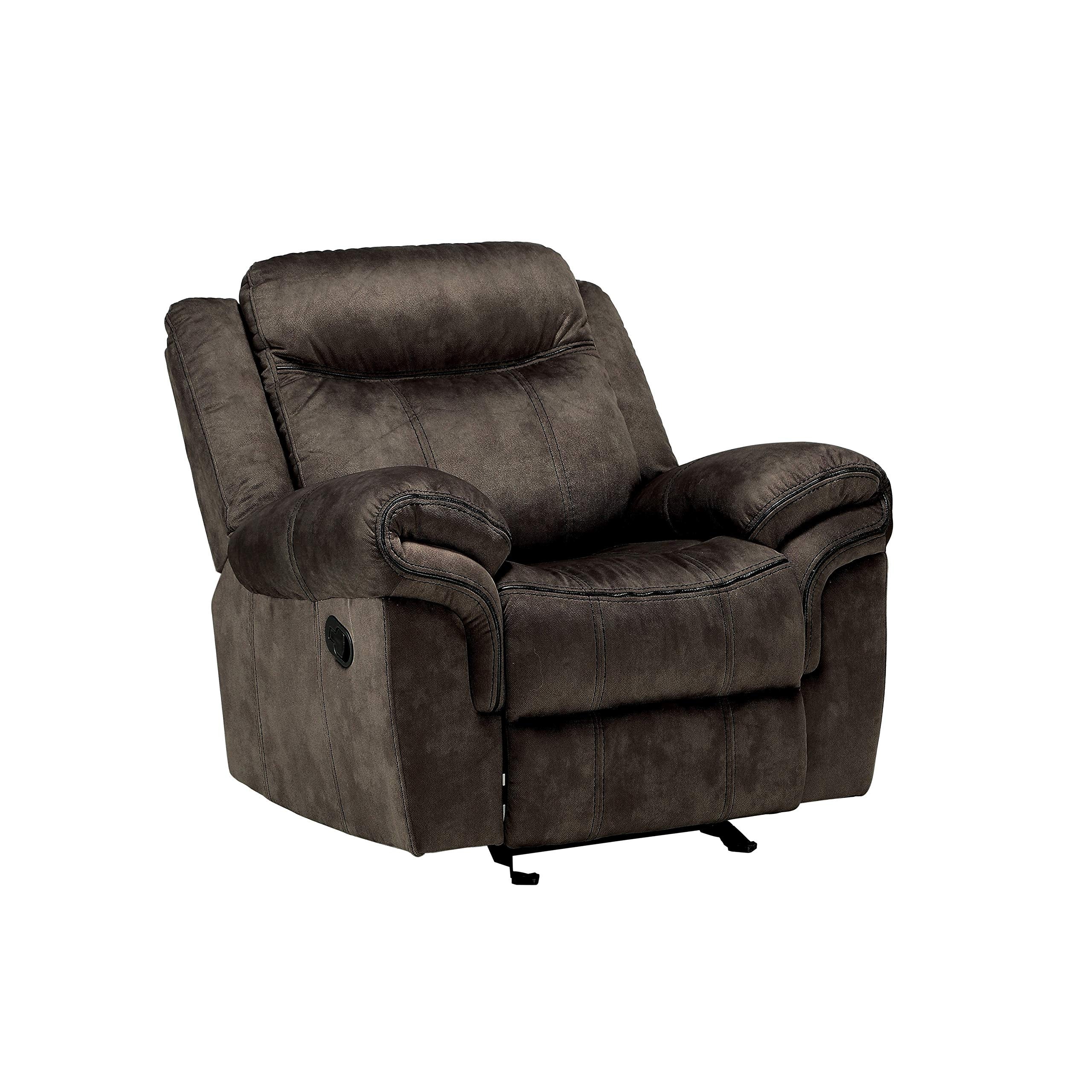 Benjara Fabric Upholstered Metal Reclining Club Chair With Center Console, Gray