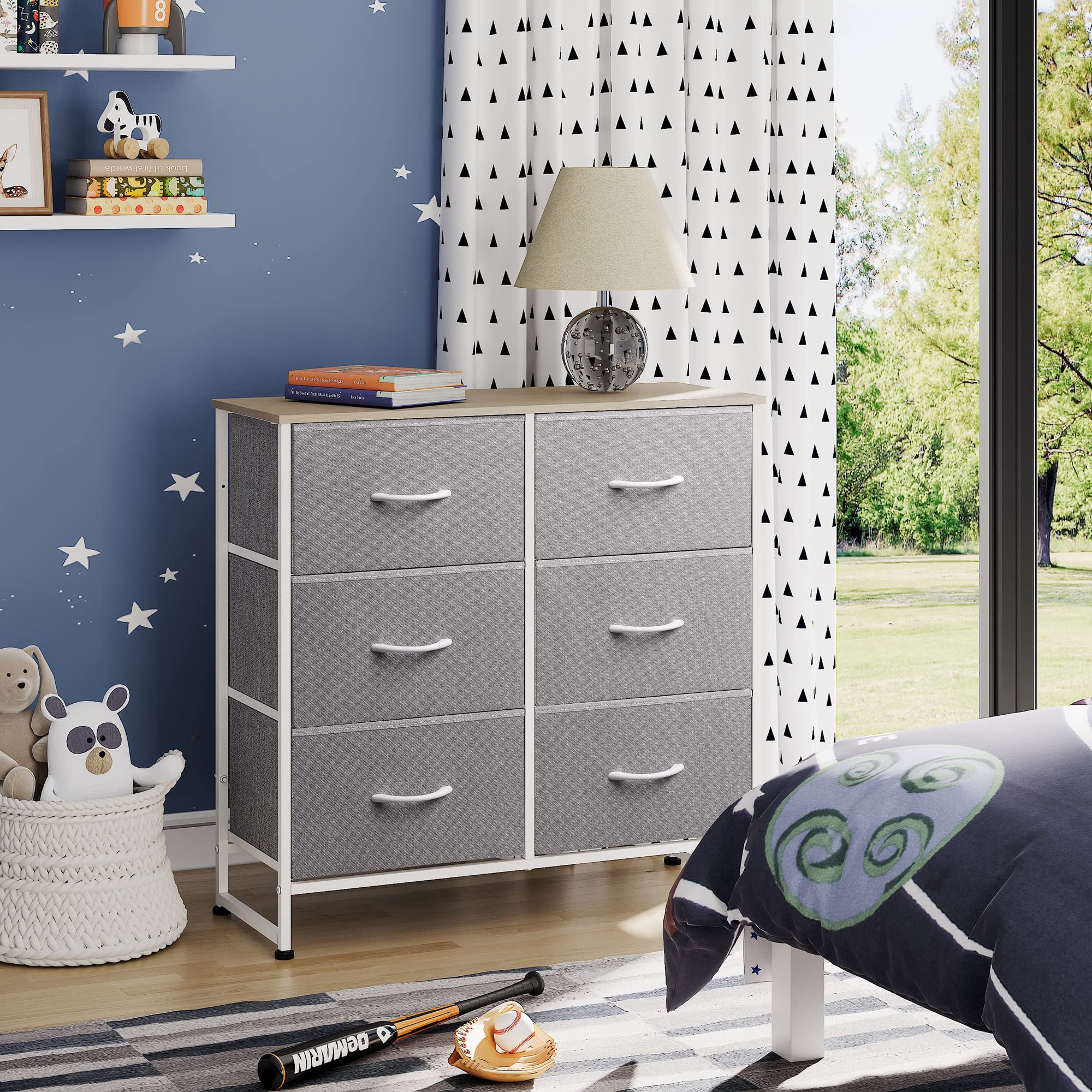 Wlive Fabric Dresser For Bedroom, 6 Drawer Double Dresser, Storage Tower With Fabric Bins, Chest Of Drawers For Kid'S Room, Closet, Playroom, Nursery, Dormitory, Light Grey