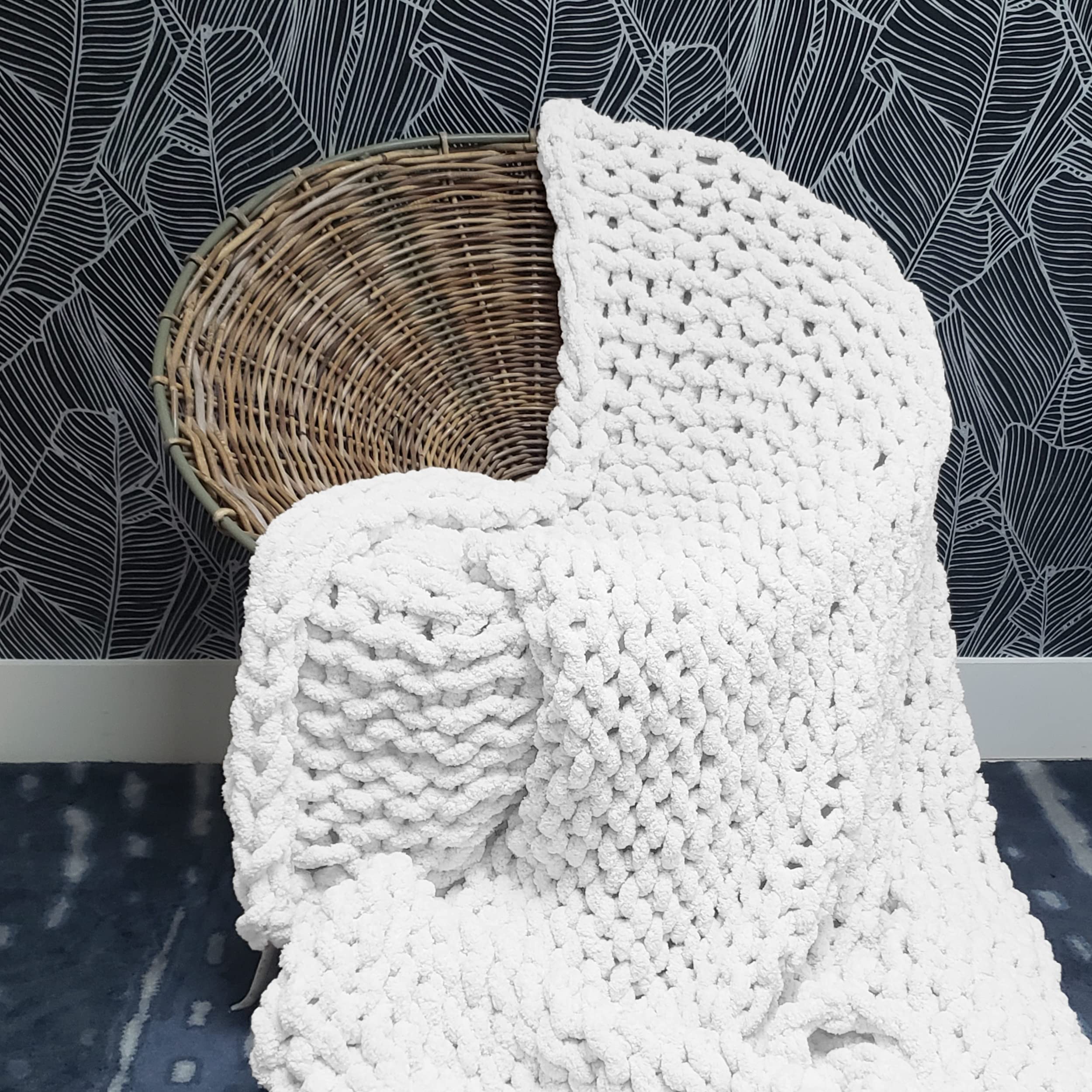 Adyrescia Chunky Knit Blanket Throw | 100% Hand Knit With Jumbo Chenille Yarn (50''X60'', Caramel Brown)