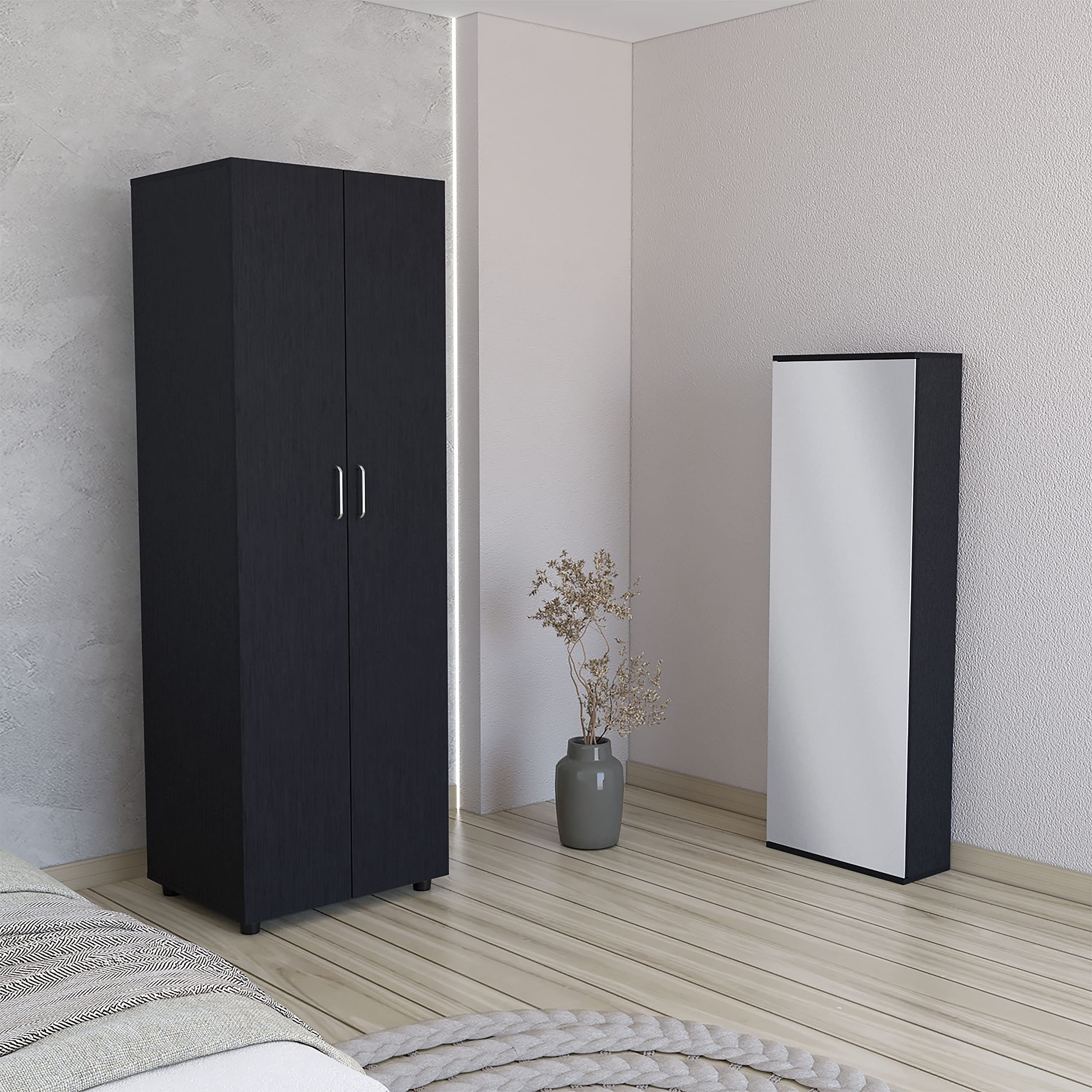 Teller 2 Piece Bedroom Set, Armoire + Shoe Rack, Black